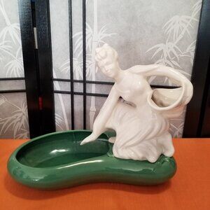 Vintage MCM HAEGER Woman in a Meadow w/ Basket Double Planter